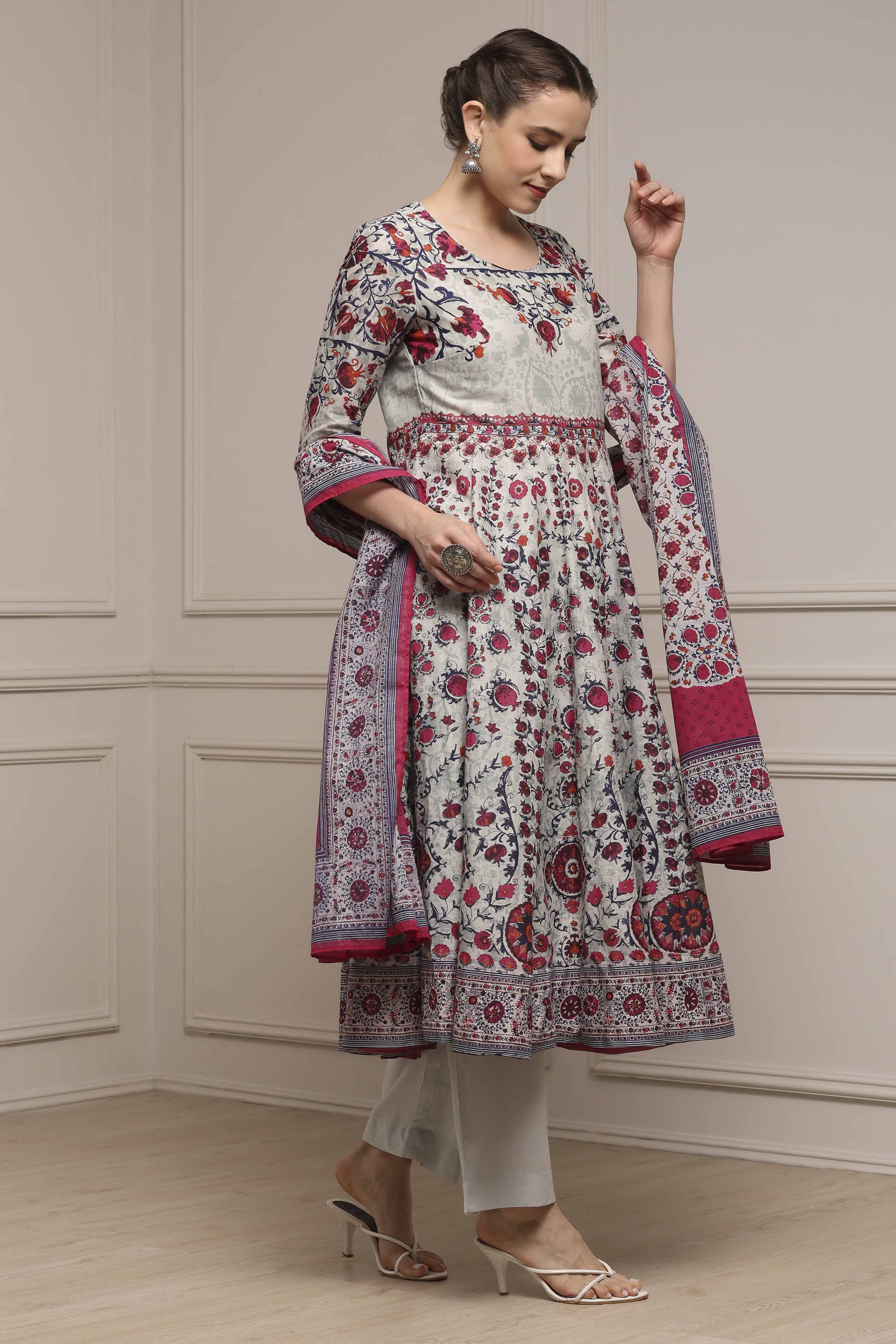 Aqua Cotton Anarkali Printed Suit Set image number 5