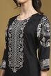 Black Viscose Blend Yarn Dyed Festive Straight Suit Set image number 1