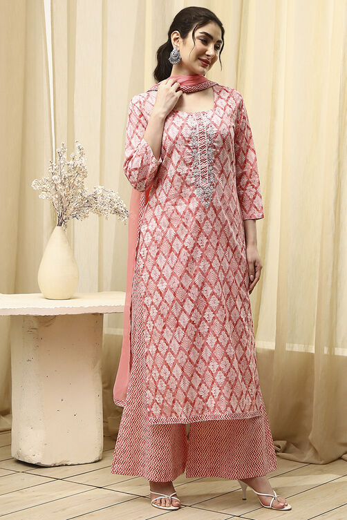 Coral Cotton Printed Embroidered Unstitched Suit Set image number 6