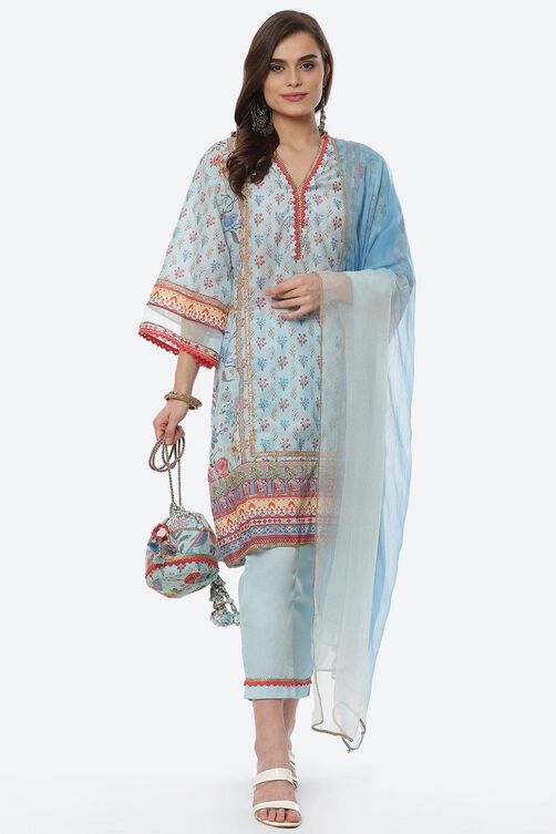 Sky Blue Straight Kurta Slim Pant Suit Set image number 7