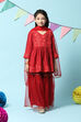 Red Nylon Flared Kurta Sharara Suit Set image number 7