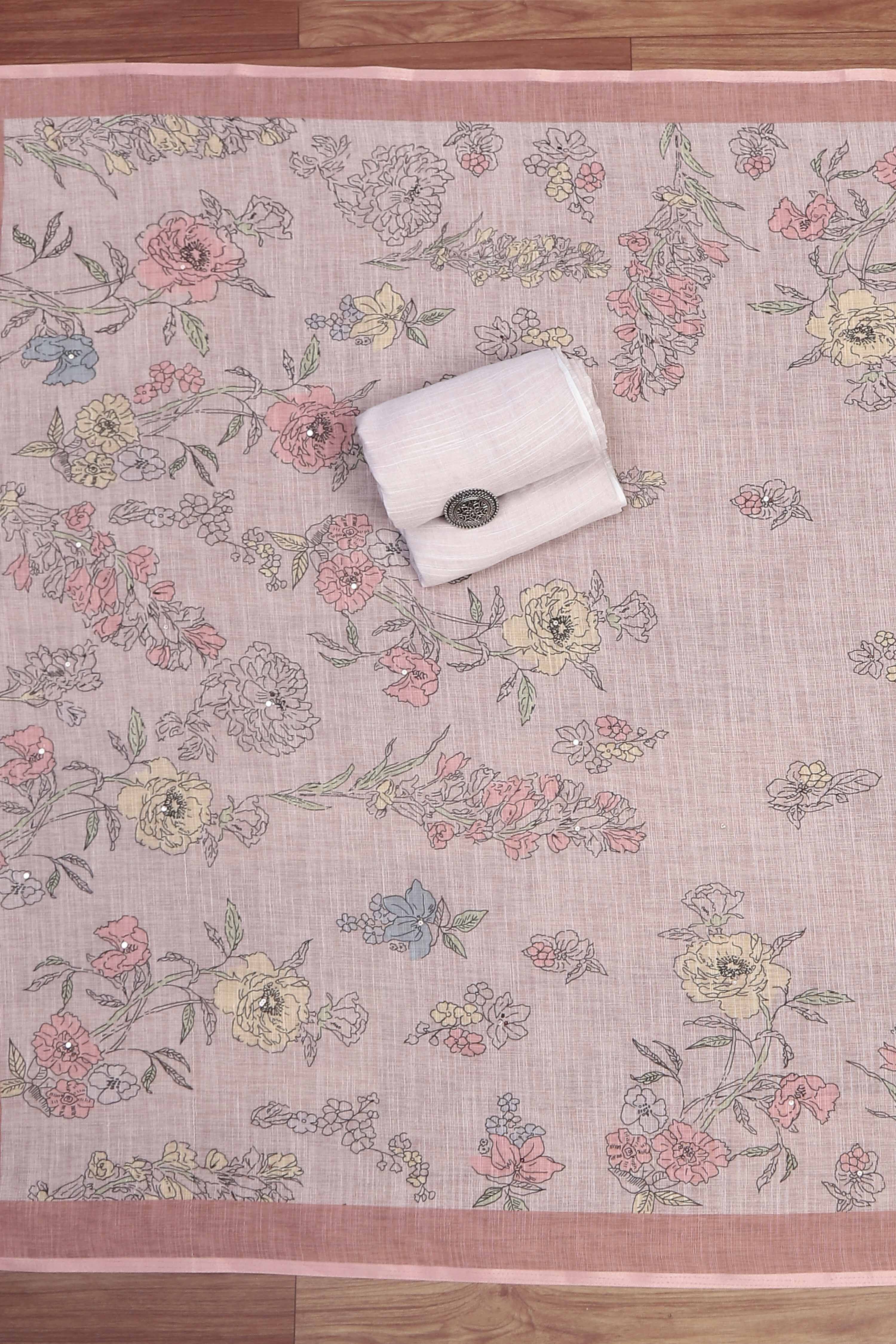Pink Linen Unstitched Suit Set image number 3