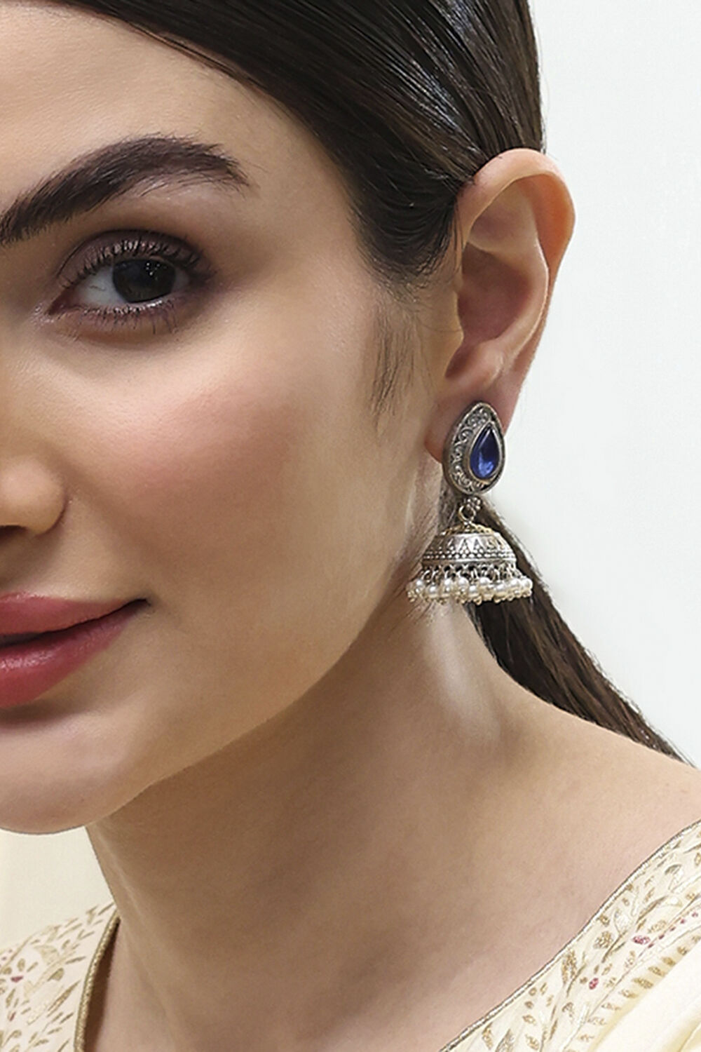 Navy Brass Jhumka image number 1