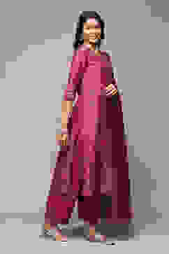 Fuschia Cotton Blend Straight Yarndyed Kurta Suit Set image number 6