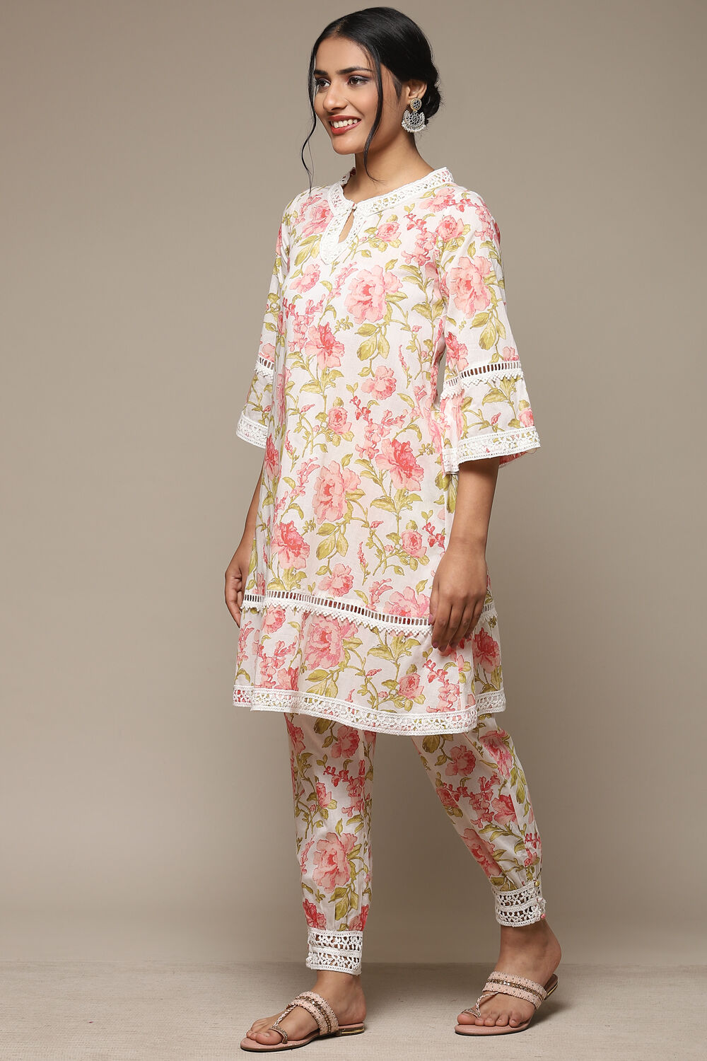 Pink Cotton Floral Straight Co-ord Set image number 3