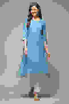 Ink Blue Cotton Straight Printed Kurta image number 1