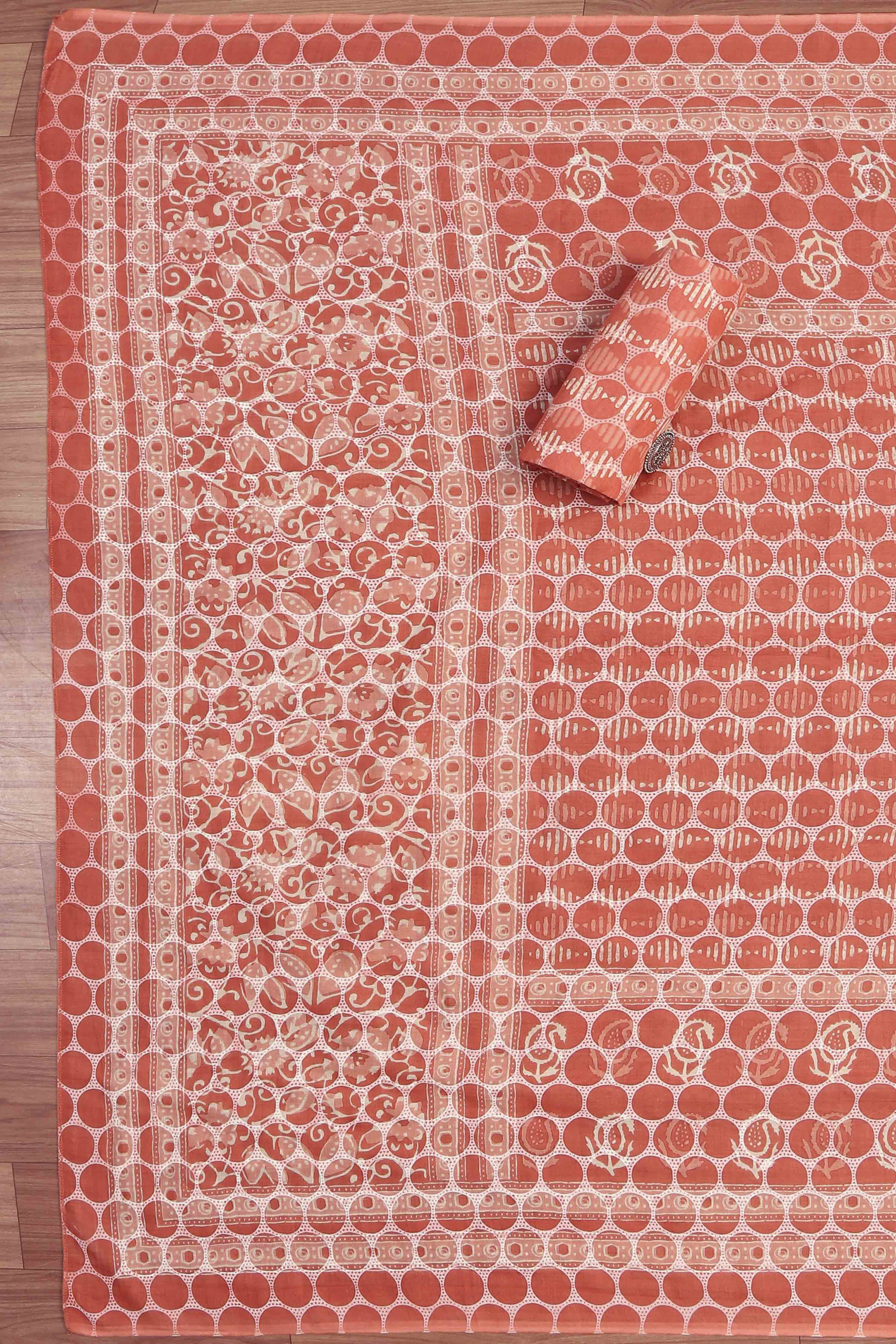 Coral Cotton Screen Print Unstitched Suit Set image number 3