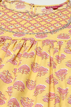 Yellow Cotton Flared Kurta Straight Palazzo Suit Set image number 1