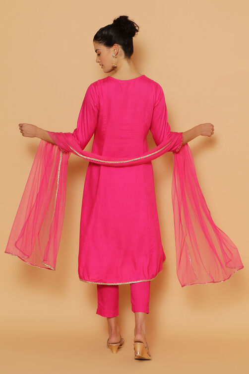 Pink Rayon Kalidar Kurta Slim Pant Suit Set image number 7