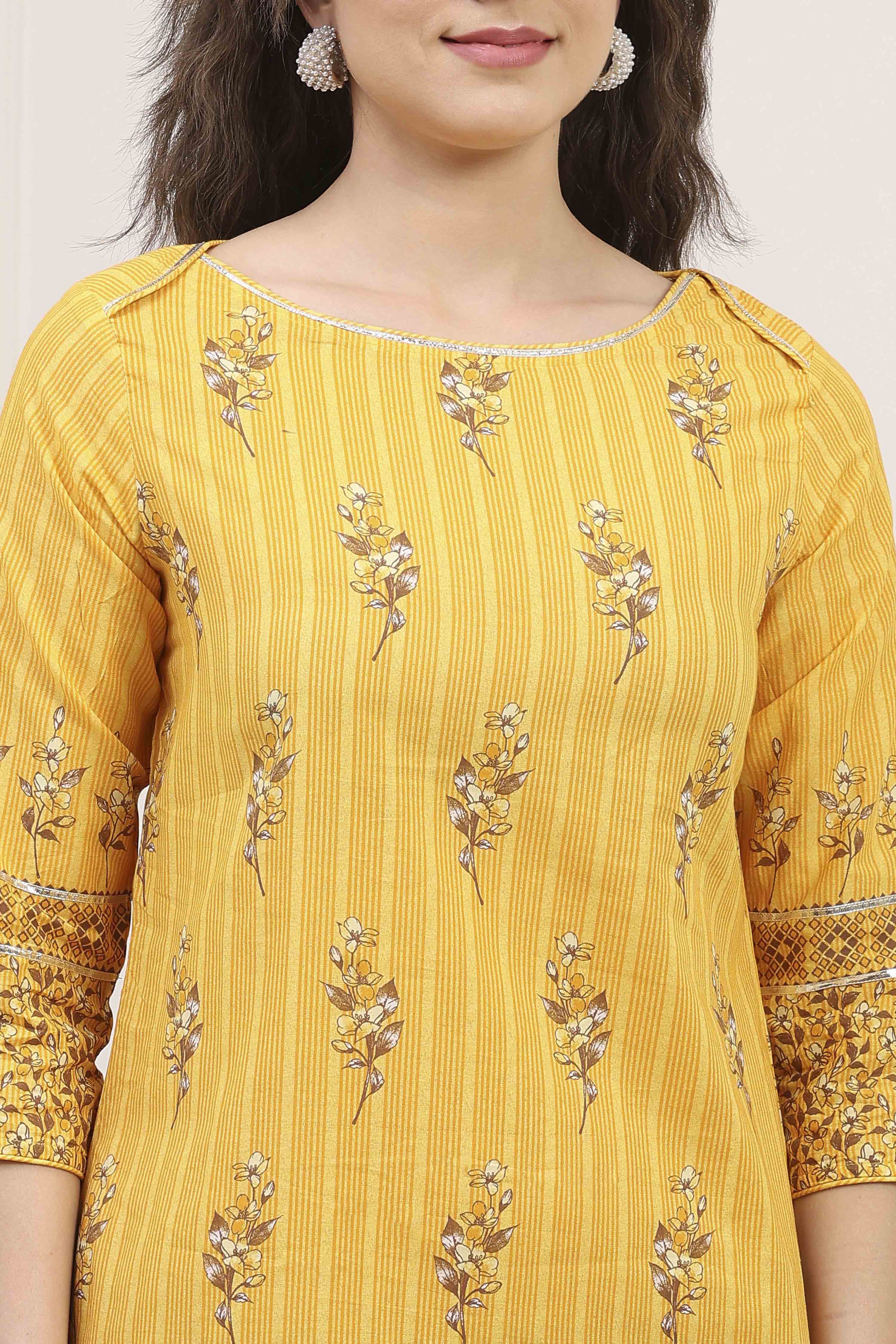 Yellow Cotton Straight Printed Kurta image number 1