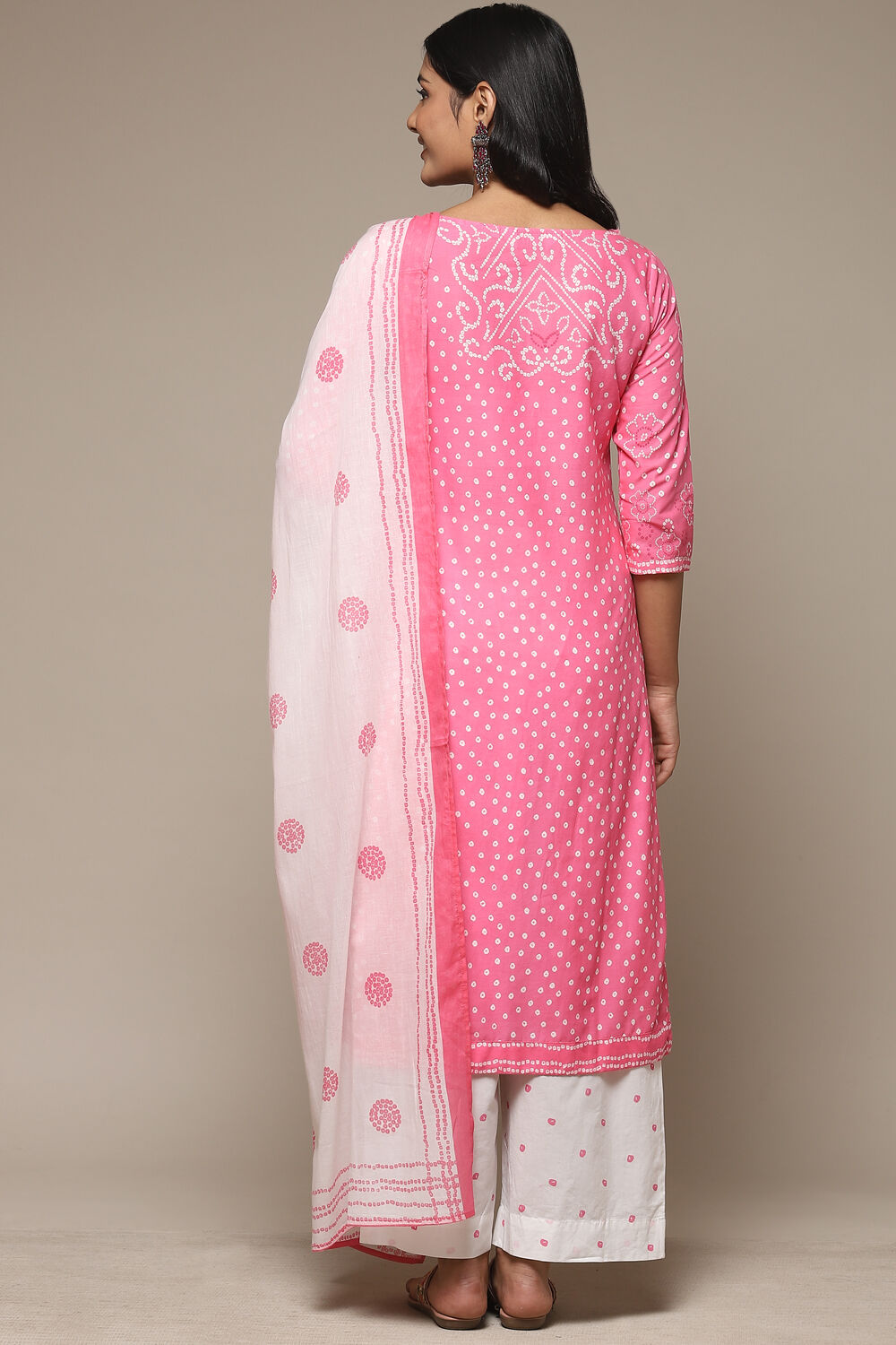 Pink Cotton Straight Kurta Palazzo Suit Set image number 4