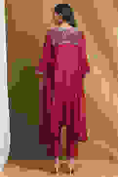 Red Modal Embroidered A-Line Kurta Set image number 4