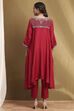 Red Modal Embroidered A-Line Kurta Set image number 4
