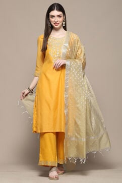 Mustard Polyester Straight Suit Set image number 0