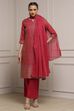 Turquoise Cotton Blend Printed Straight Suit Set image number 0