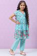 Sky Blue Art Silk Straight Printed Kurta image number 5