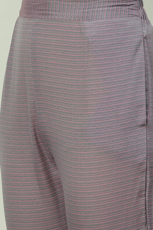 Pink Cotton Screen Print Unstitched Suit Set image number 2