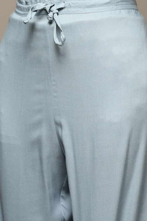 Powder Blue Cotton Blend Straight Kurta Palazzo Suit Set image number 2
