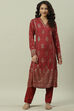 Rust Rayon Straight Printed Kurta image number 0