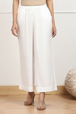 White Viscose Solid Straight Palazzo image number 4