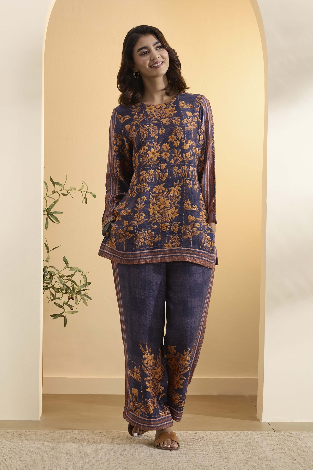 Violet Nylon Viscose Printed Co-ord Set