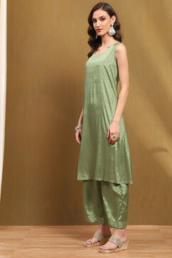 Green Net Embroidered Festive Kalidar Suit Set image number 7