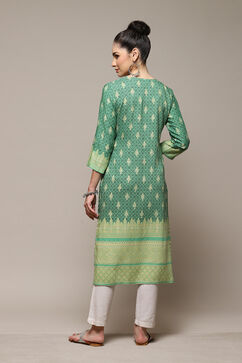 Green LIVA Straight Printed Kurta image number 4