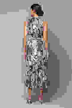 Navy Rayon Tiered Dress with Belt image number 4