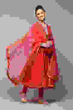 Pink Poly Cotton Anarkali Printed Kurta Palazzo Suit Set image number 5