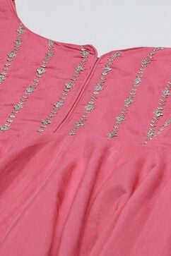 Pink Embroidered Cotton Anarkali Kurta Churidar Suit Set image number 1