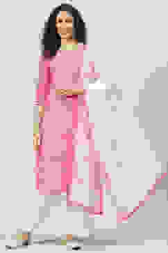Pink Printed Cotton Straight Kurta Palazzo Suit Set image number 0