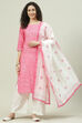 Aqua Blue and White Cotton Straight Suit Set image number 0