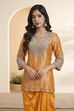 Orange Silk Tissue Embroidered Kurta with Drape Skirt image number 1