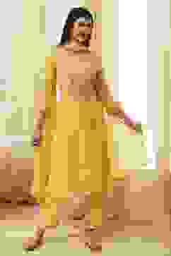 Yellow Embroidered Straight Suit Set image number 6