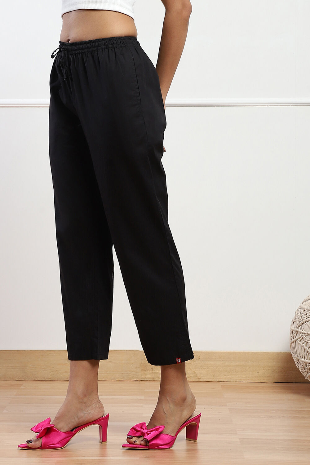 Black Cotton Straight Pant image number 2
