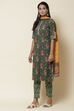 Dark Green Cotton Straight Kurta Slim Pant Suit Set image number 5