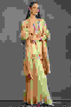 Rohit Bal Beige Silk Chanderi Floral Straight Suit Set image number 5