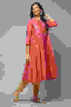 Coral Art Silk Flared Printed Kurta image number 4