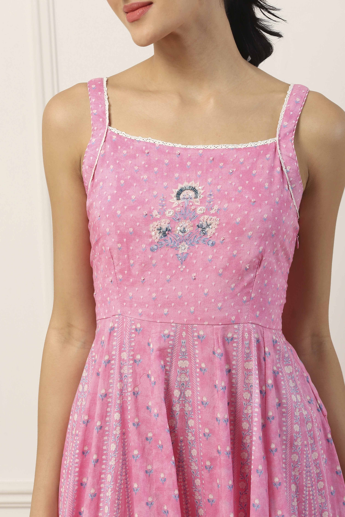 Pink Cotton Kalidar Suit Set