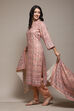 Pink Viscose Silk Placement Print Unstitched Suit Set image number 5