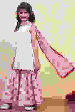 Red and White Cotton Schiffli Straight Suit Set image number 3