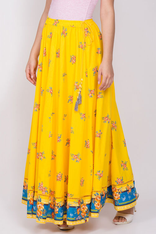 Yellow Cotton Floral Print Skirt image number 0