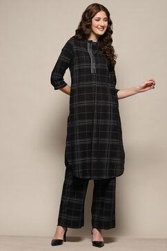 Black Cotton Straight Kurta Set image number 0