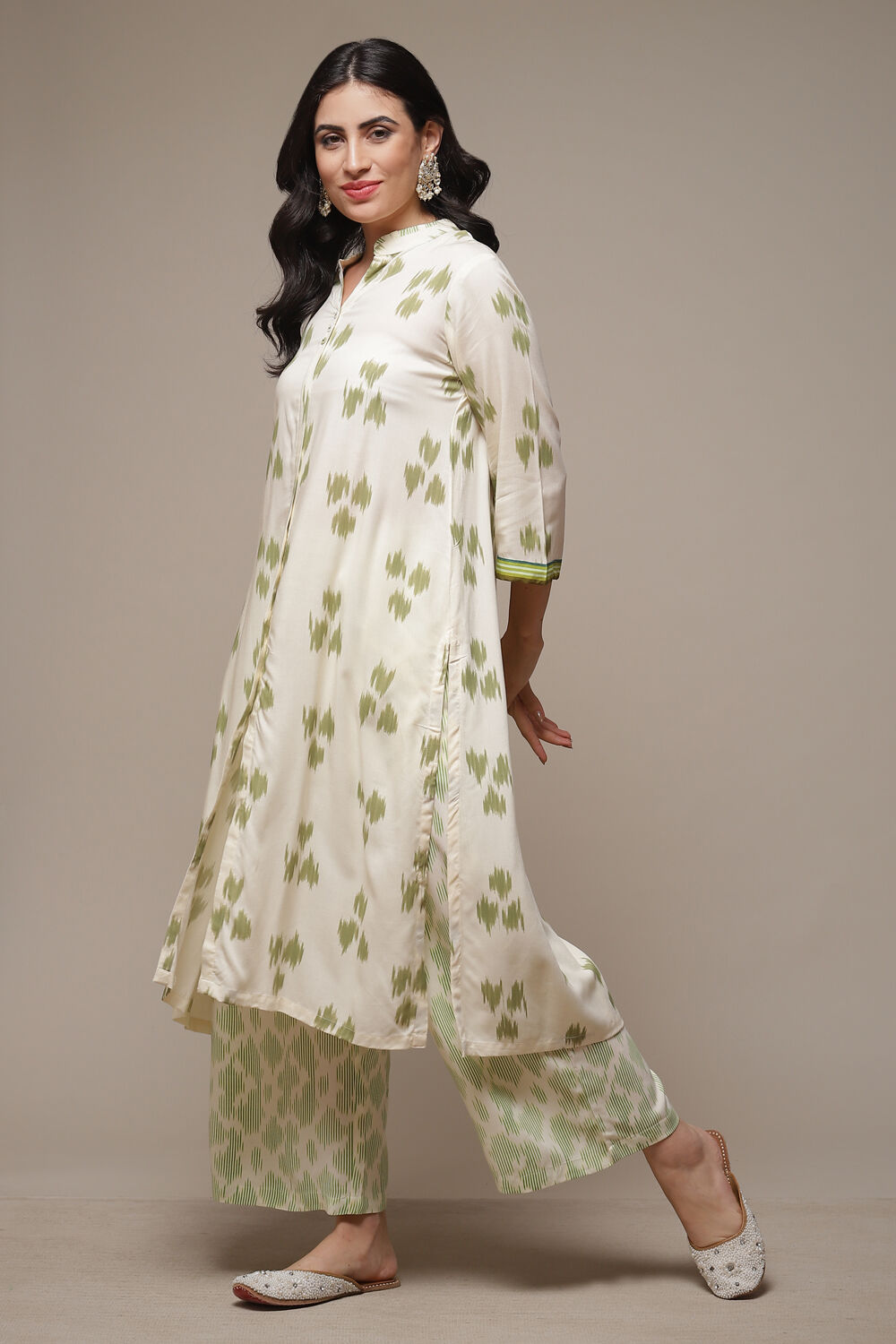 Natural Green Rayon Straight Printed 3 Piece Set image number 3