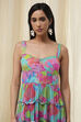 Turquoise Cotton Floral Printed Tiered Dress image number 8