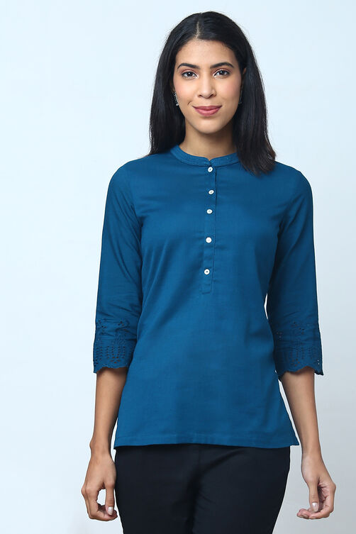 Black Cotton Flax Solid Kurti image number 0