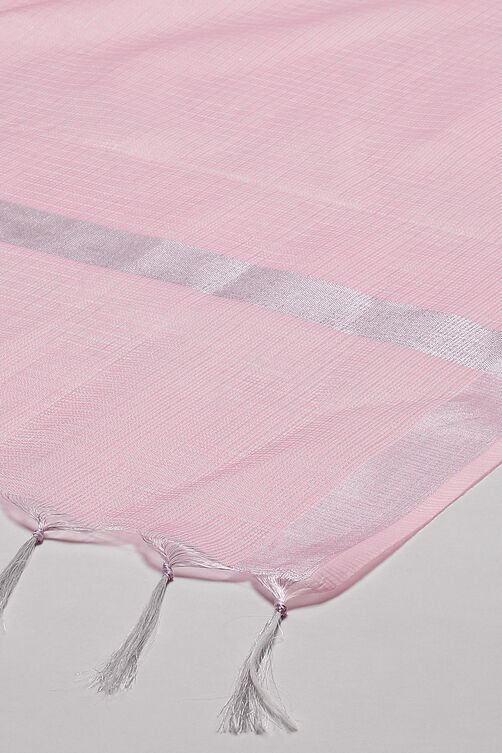 Pink Cotton Blend Yarndyed Dupatta image number 1