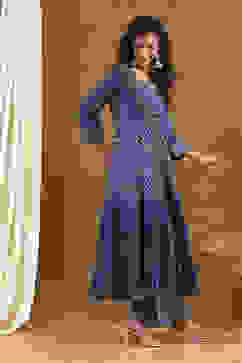 Indigo Modal Festive Anarkali Fusion Suit Set image number 2