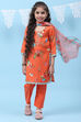 Orange Art Silk Straight Kurta Regular Pants Suit Set