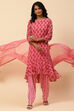 Pink Art Silk Asymmetric Kurta Salwar Suit Set image number 6